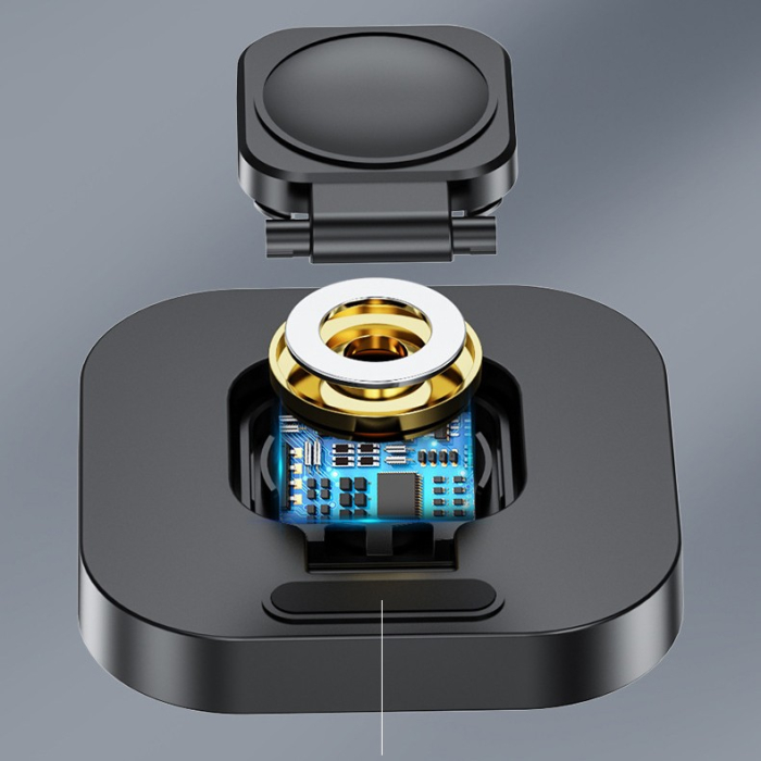 Incarcator Wireless pentru Smart iWatch, Flippy, Compatibil cu Apple iWatch 1/9, Magnetic Charger, Interfata TYPE-C, 3W, 7.5 x 7.5 x 1.2 cm, Pliabil, Negru [4]