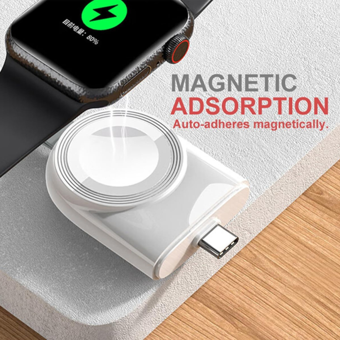Incarcator Wireless pentru Smart Watch, Flippy, Compatibil cu Apple iWatch 1/9, Magnetic, Interfata TYPE-C, Fara Cablu direct in Statie sau Calculator, Alb [2]