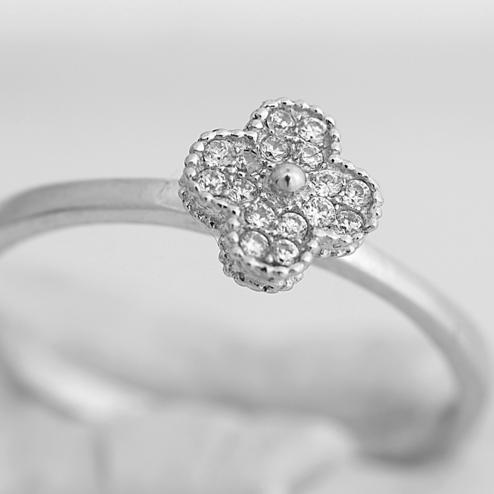 Inel din Argint 925, Trifoi cu Pietre, marimea 57 [1]