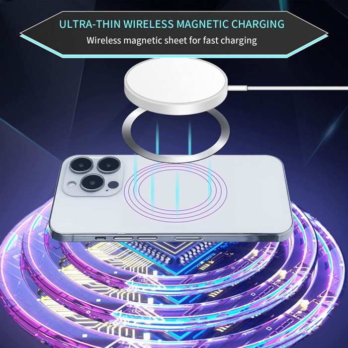 Inel Magnetic incarcare fara fir, montare auto, MagSafe Silicone pentru Apple iPhone 12 / 13 / 14, Rosu [4]