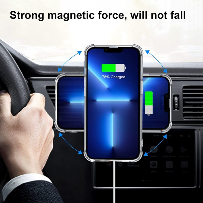 Inel Magnetic incarcare fara fir, montare auto, MagSafe Silicone pentru Apple iPhone 12 / 13 / 14, Rosu [6]