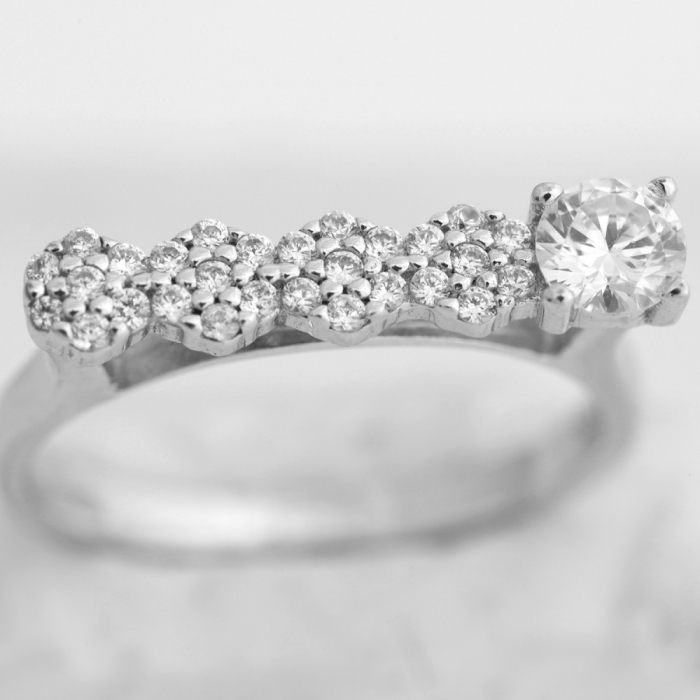 Inel rodiat din Argint 925 cu Zirconii, forma dreapta in partea superioara, M 58 [2]