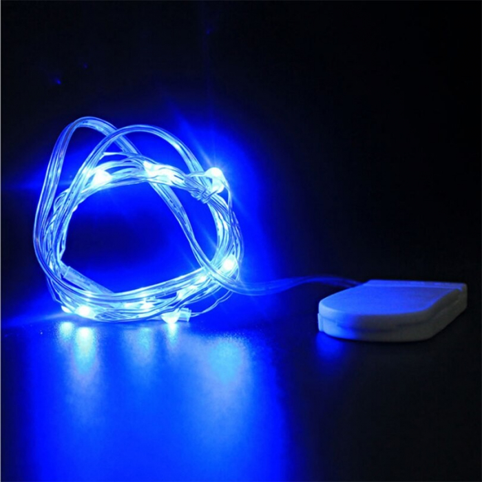 Instalatie Craciun, 1 metru, 10 LED-uri, Albastru, cu baterii, fir cupru, liniar, interior/exterior, Flippy [2]