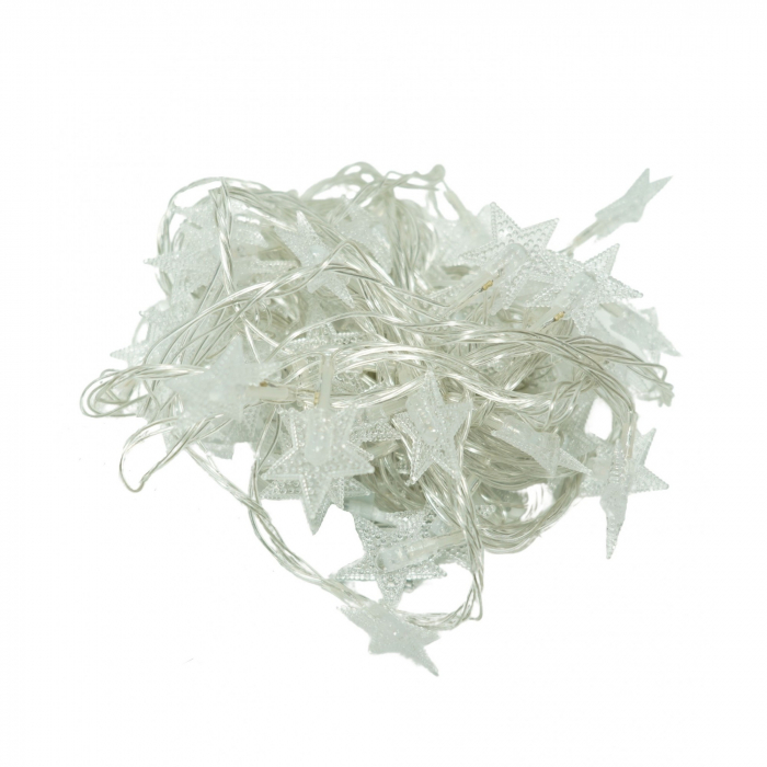 Instalatie Craciun, 10 M, 100 de LED-uri, alb-cald, model cu stelute, liniara, cu baterie, interior/exterior, Flippy [1]