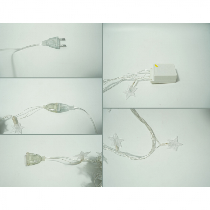 Instalatie Craciun, 10 M, 100 de LED-uri, alb-cald, model cu stelute, liniara, cu baterie, interior/exterior, Flippy [5]