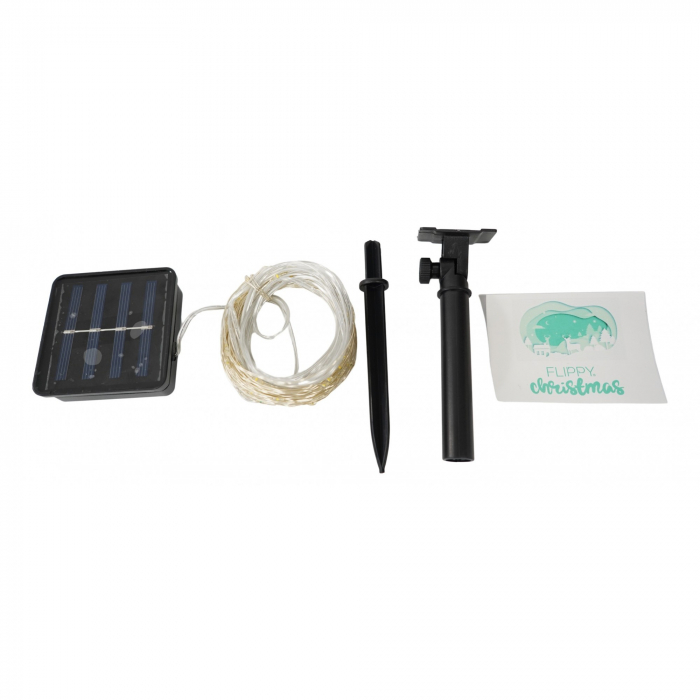 Instalatie Craciun, 10 metri, 100 de LED-uri, alb cald, cu energie solara, fir de cupru, liniar, interior/exterior, Flippy [1]