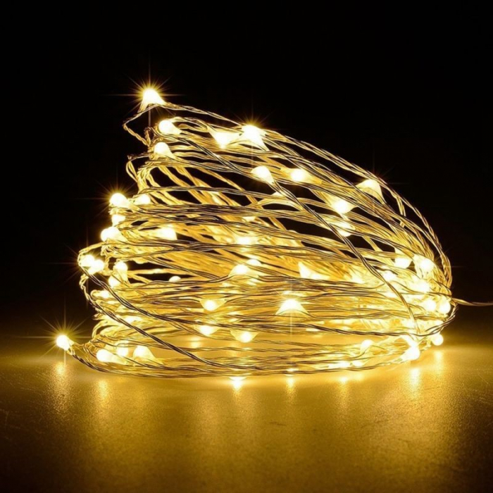 Instalatie Craciun, 10 metri, 100 LED-uri, cu Baterii si Telecomanda cu 8 functii, Alb cald, Flippy [6]