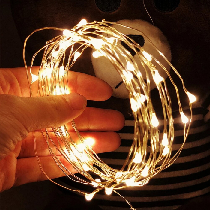 Instalatie Craciun, 10 metri, 100 LED-uri, cu Baterii si Telecomanda cu 8 functii, Alb cald, Flippy [10]