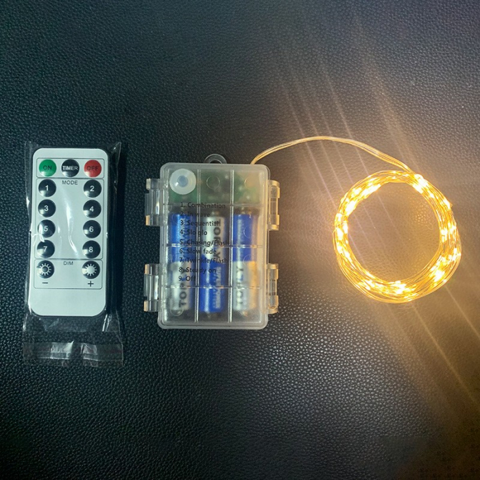 Instalatie Craciun, 10 metri, 100 LED-uri, cu Baterii si Telecomanda cu 8 functii, Alb cald, Flippy [7]