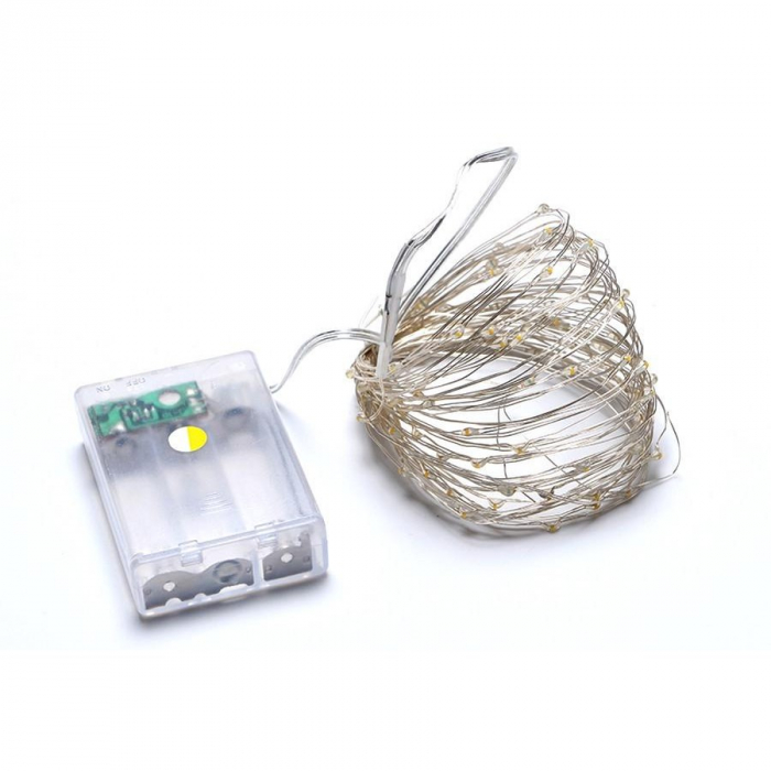 Instalatie Craciun, 10 metri, 100 LED-uri, cu Baterii si Telecomanda cu 8 functii, Alb rece, Flippy [2]