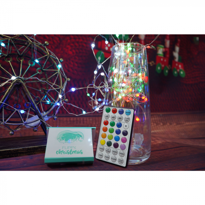 Instalatie Craciun, 10 metri, 100 LED-uri, telecomanda 32 de functii, multicolor RBG, fir cupru, USB, interior, Flippy [3]