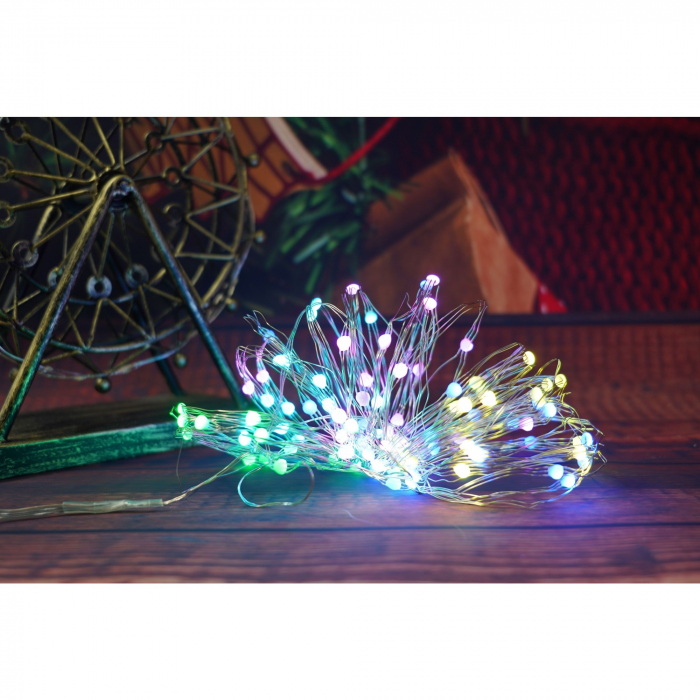 Instalatie Craciun, 10 metri, 100 LED-uri, telecomanda 32 de functii, multicolor RBG, fir cupru, USB, interior, Flippy [2]