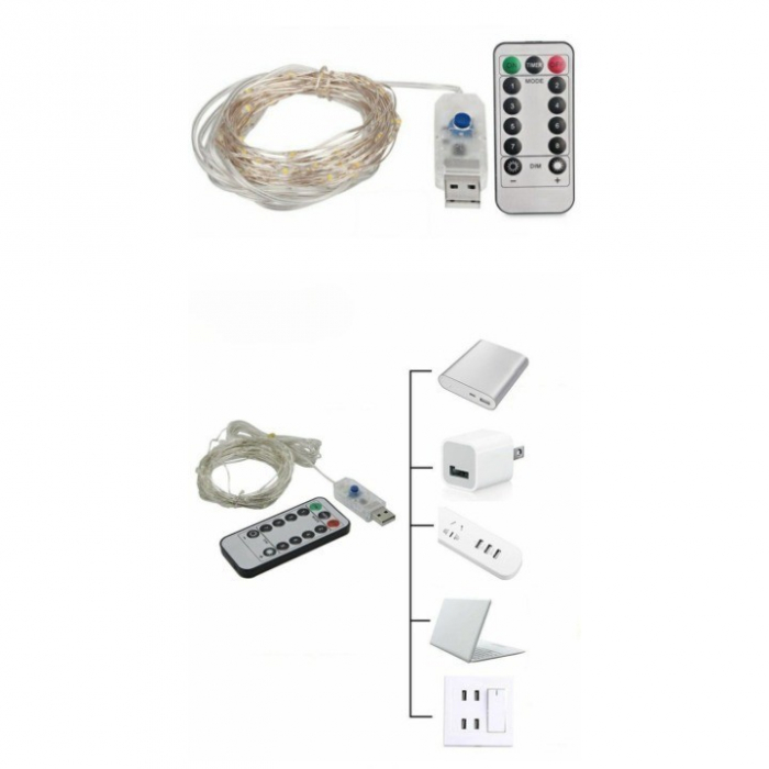 Instalatie Craciun, 10 metri, 100 LED-uri, USB, Telecomanda cu 8 functii, Multicolor, Flippy [2]