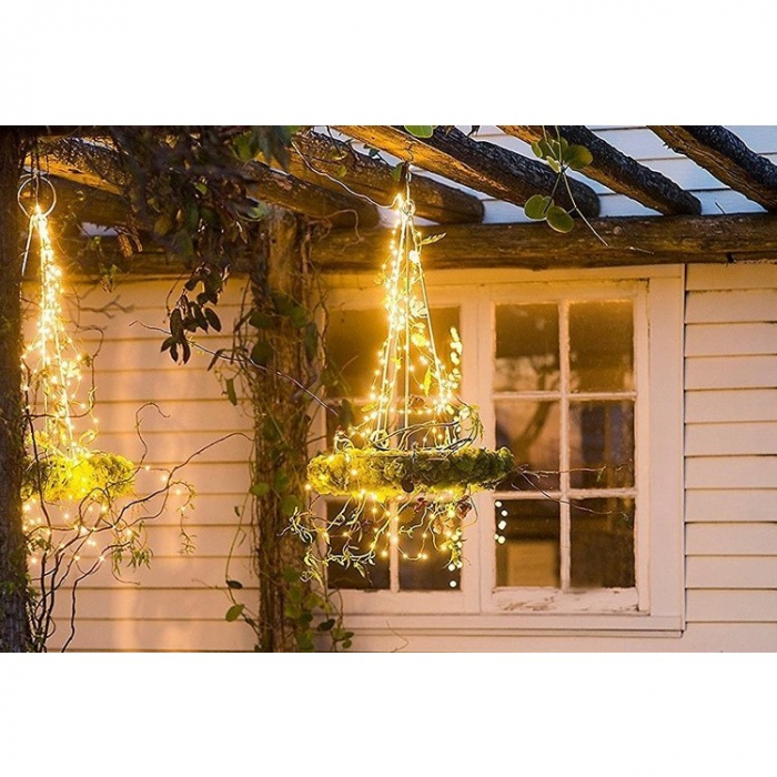 Instalatie Craciun, 100 LED-uri, 12 metri, pentru exterior cu incarcare solara, alb cald, Flippy [6]