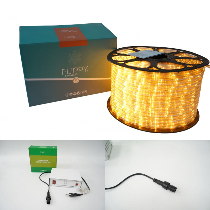 Instalatie Craciun, 100 m, 2400 Led-uri ,Furtun Luminos, Alb cald, 8 jocuri de lumini, Transformator, Sectionabila, 220 V, Flippy [14]
