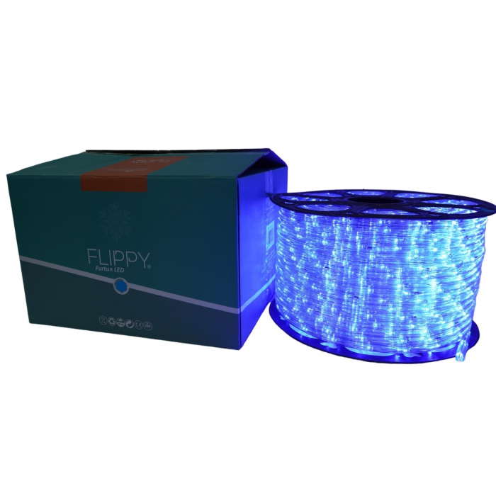 Instalatie Craciun, 100 m, 2400 Led-uri, Furtun Luminos, Albastru, Transformator, Sectionabila, 220 V, Flippy [1]