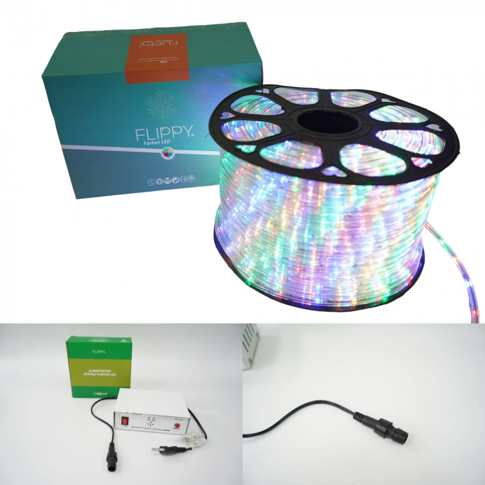 Instalatie Craciun, 100 m, 2400 Led-uri, Furtun Luminos, Multicolor, Transformator, 8 jocuri de lumini, Sectionabila, 220 V, Flippy [6]