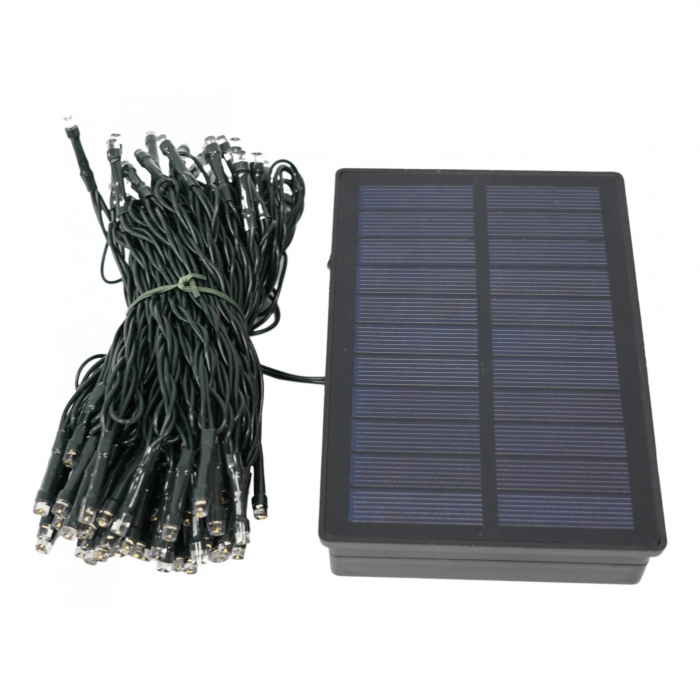 Instalatie Craciun, 12 metri, 100 de LED-uri, alb cald, cu energie solara, fir de cupru, liniar, interior/exterior, Flippy [1]
