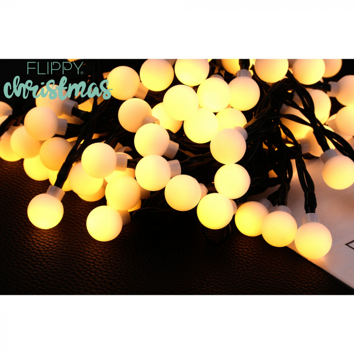 Instalatie Craciun, 12 metri, 100 de LED-uri cu ornament tip Bulb, 8 jocuri de lumini, alb cald, cu energie solara, liniar, interior/exterior, Flippy [8]