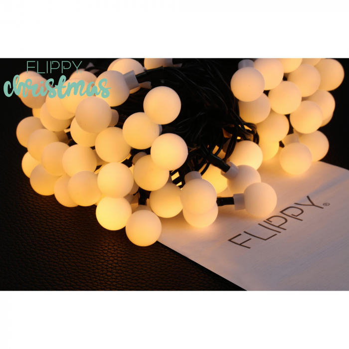 Instalatie Craciun, 12 metri, 100 de LED-uri cu ornament tip Bulb, 8 jocuri de lumini, alb cald, cu energie solara, liniar, interior/exterior, Flippy [7]