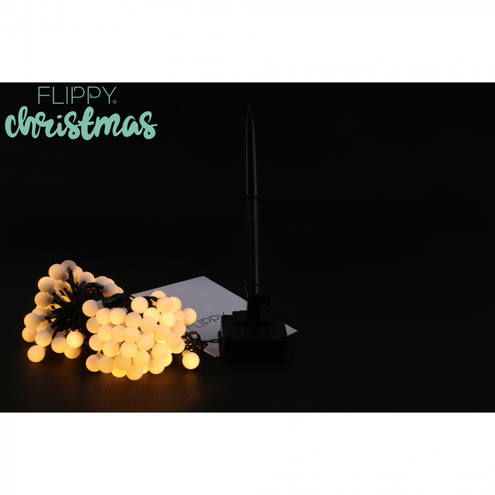 Instalatie Craciun, 12 metri, 100 de LED-uri cu ornament tip Bulb, 8 jocuri de lumini, alb cald, cu energie solara, liniar, interior/exterior, Flippy [3]