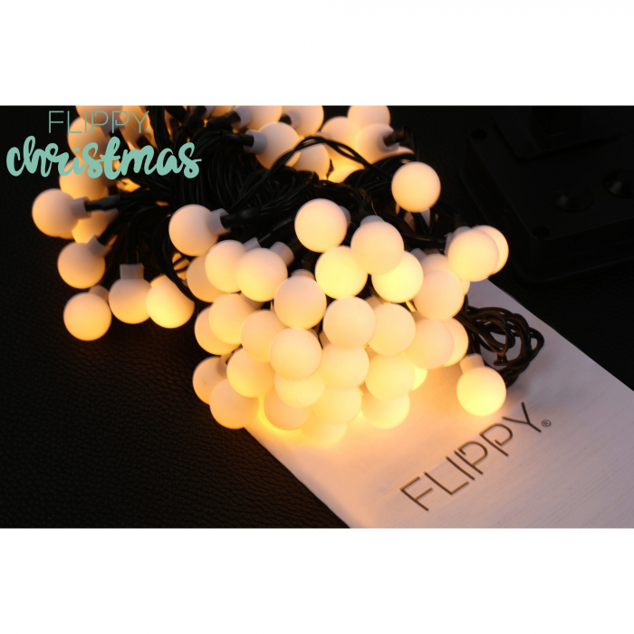 Instalatie Craciun, 12 metri, 100 de LED-uri cu ornament tip Bulb, 8 jocuri de lumini, alb cald, cu energie solara, liniar, interior/exterior, Flippy [5]