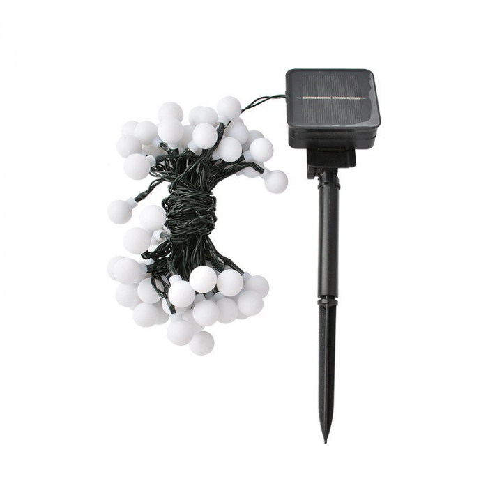 Lichidare de stoc Instalatie Craciun, 12 metri, 100 de LED-uri cu ornament tip Bulb, 8 jocuri de lumini alb rece, cu energie solara, liniar, interior/exterior, Flippy [7]