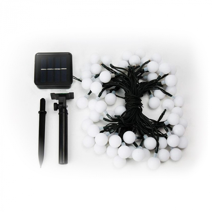 Instalatie Craciun, 12 metri, 100 de LED-uri cu ornament tip Bulb, 8 jocuri de lumini alb rece, cu energie solara, liniar, interior/exterior, Flippy [5]