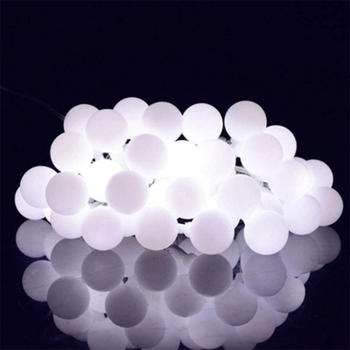 Instalatie Craciun, 12 metri, 100 de LED-uri cu ornament tip Bulb, 8 jocuri de lumini alb rece, cu energie solara, liniar, interior/exterior, Flippy [6]