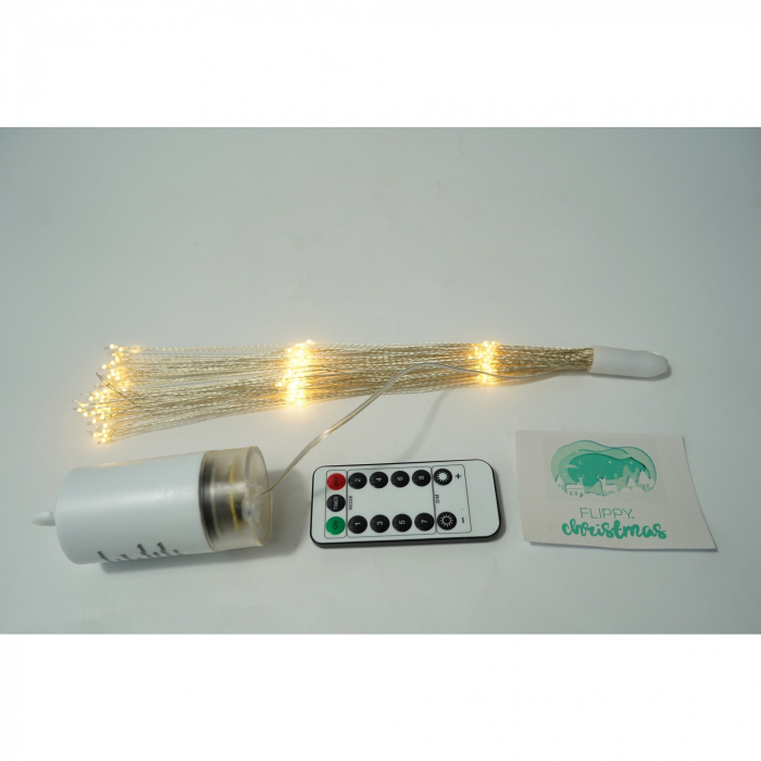 Instalatie Craciun, 180 LED-uri, alb cald, telecomanda 8 functii, cu baterii, explozie fireworks, fir cupru, interior/exterior, Flippy [5]