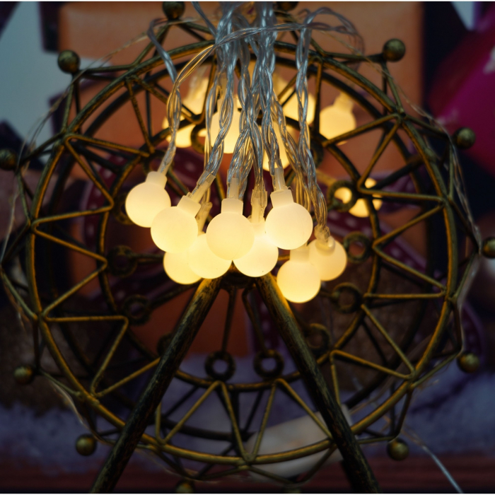 Instalatie Craciun, .3 m, 20 de LED-uri, alb-cald, model cu bilute, liniara, cu baterie, interior/exterior, Flippy [3]