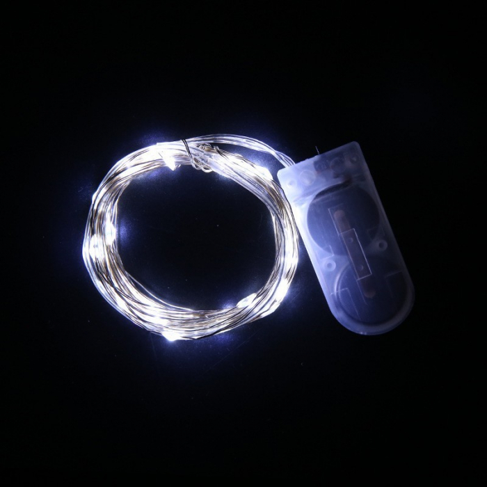 Instalatie Craciun, 2 metri, 20 LED-uri, Alb Rece, cu baterii, fir cupru, liniar, interior/exterior, Flippy [3]