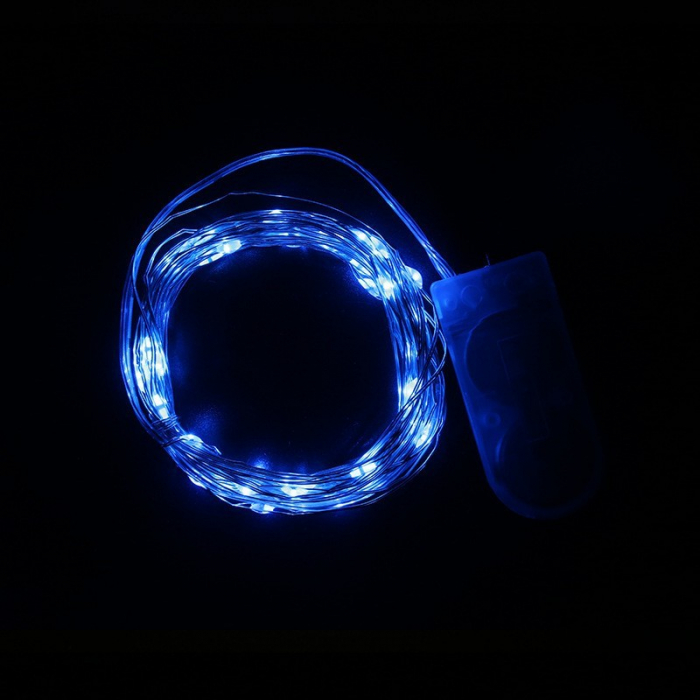 Instalatie Craciun, 2 metri, 20 LED-uri, albastru, cu baterii, fir cupru, liniar, interior/exterior, Flippy [3]