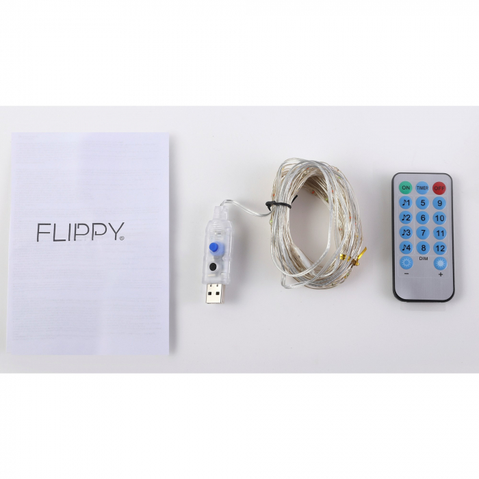 Instalatie Craciun, 2 metri, 20 LED-uri, multicolor, telecomanda 8 functii, USB, fir cupru, liniar, interior/exterior, Flippy [3]