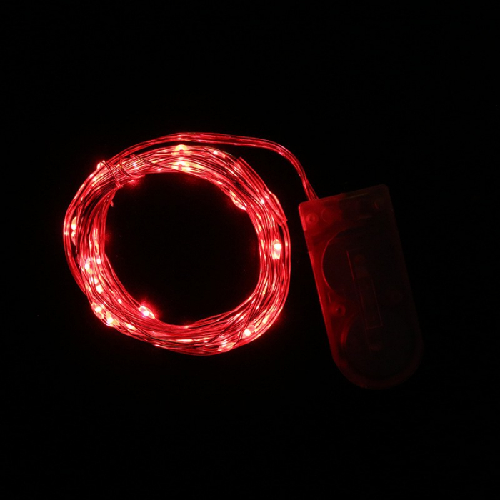Instalatie Craciun, 2 metri, 20 LED-uri, Rosu, cu baterii, fir cupru, liniar, interior/exterior, Flippy [3]