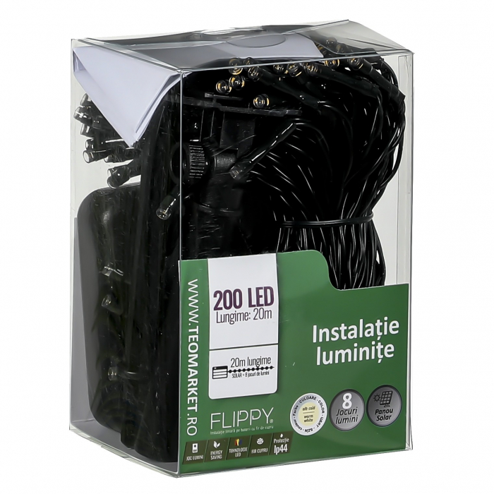 Instalatie Craciun, 20 metri, 200 de LED-uri, alb cald, cu energie solara, fir de cupru, liniar, interior/exterior, Flippy [7]