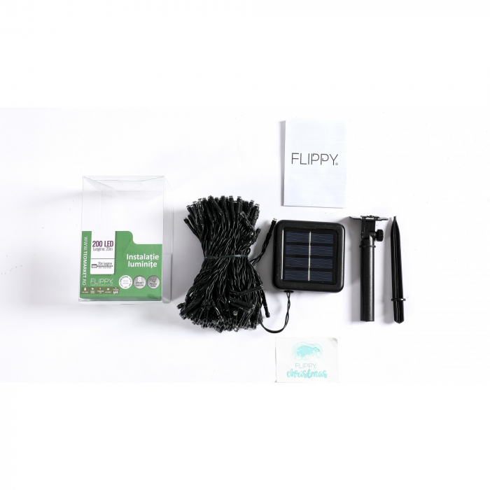 Instalatie Craciun, 20 metri, 200 de LED-uri, Alb Rece, cu energie solara, fir de cupru, liniar, interior/exterior, Flippy [2]