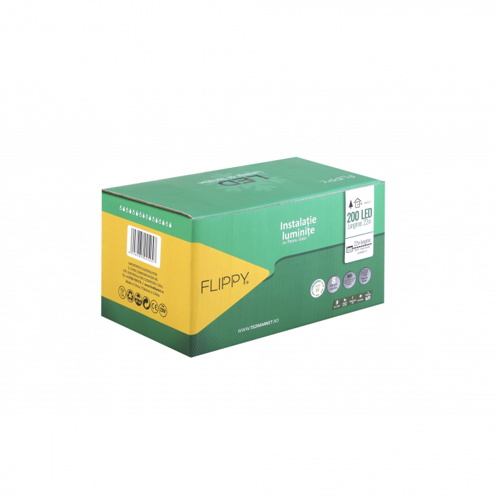 Instalatie Craciun, 22 metri, 200 de LED-uri cu ornament tip Bulb, 8 jocuri de lumini alb cald, cu energie solara, liniar, interior/exterior, Flippy [1]