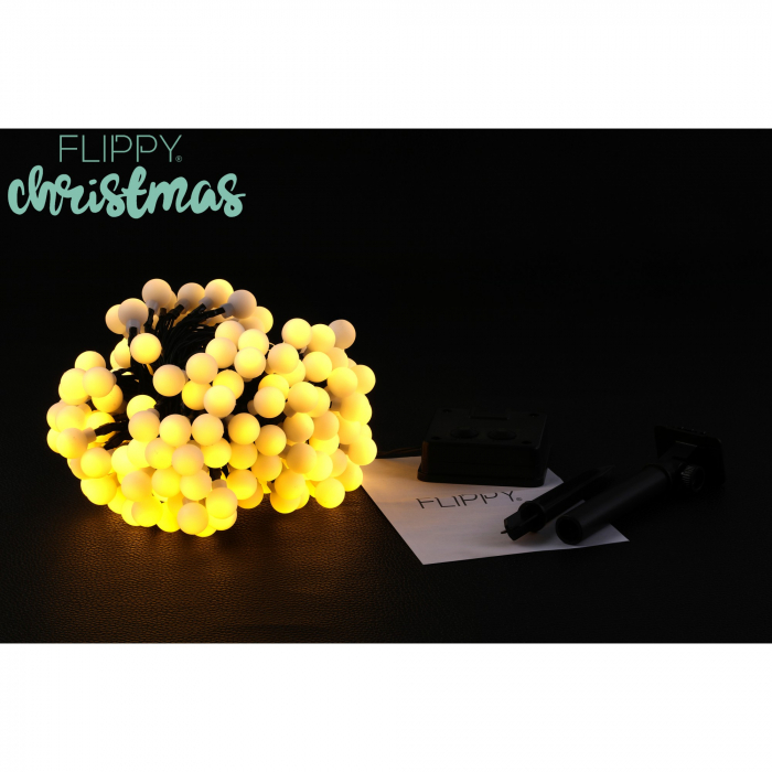 Instalatie Craciun, 22 metri, 200 de LED-uri cu ornament tip Bulb, 8 jocuri de lumini alb cald, cu energie solara, liniar, interior/exterior, Flippy [3]