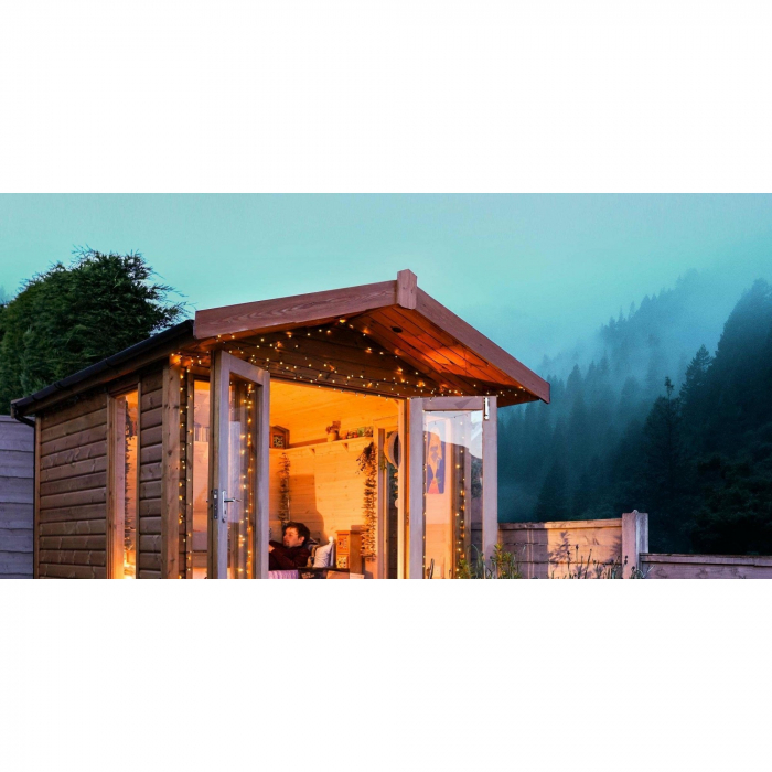 Instalatie Craciun, 25 m, 200 Led-uri ,Liniara, Alb cald, 8 jocuri de lumini, Transformator cu telecomanda, Interconectabila, Prelungitor 5 m inclus, Fir Verde, Flippy [5]