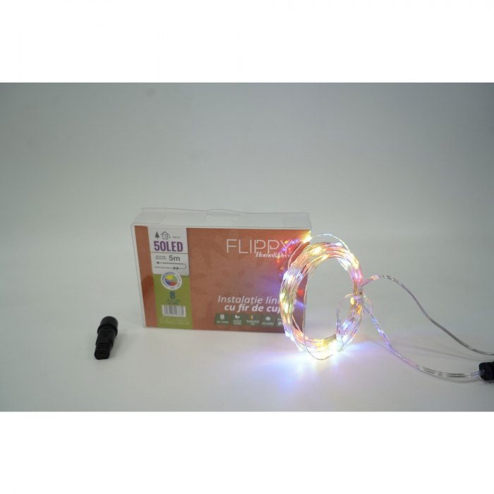 Instalatie Craciun, 25 m, 250 Led-uri, Liniara, Multicolor, 8 jocuri de lumini, Transformator, Interconectabila, Prelungitor 3 m inclus, Fir Cupru, Flippy [3]