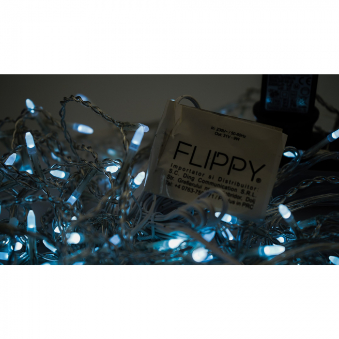 Instalatie Craciun, 3 m, 96 Led-uri ,Franjuri, Alb rece, Flash, Transformator cu telecomanda, Interconectabila, Prelungitor 3 m inclus, Fir Transparent, Flippy [2]