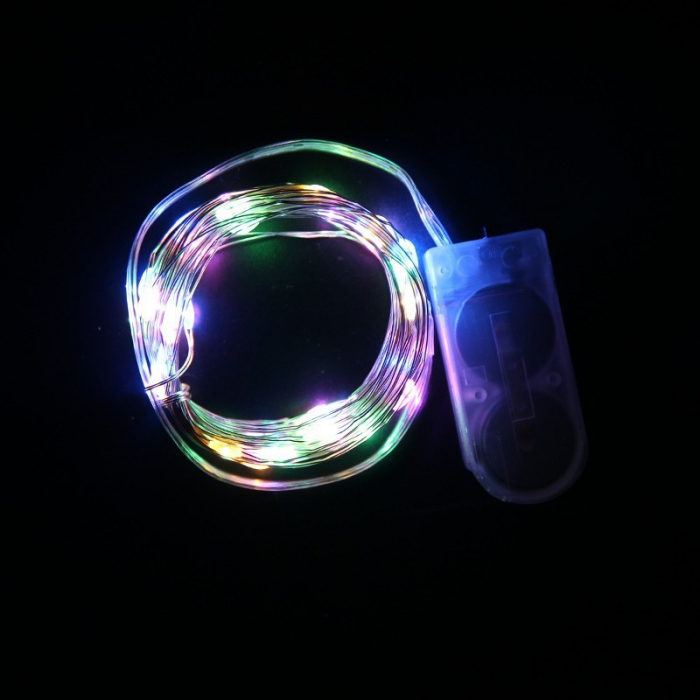 Instalatie Craciun, 3 metri, 30 LED-uri, Multicolor, cu baterii, fir cupru, liniar, interior/exterior, Flippy [4]