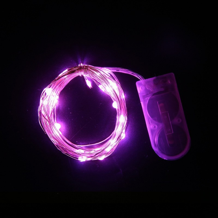 Instalatie Craciun, 3 metri, 30 LED-uri, Roz, cu baterii, fir cupru, liniar, interior/exterior, Flippy [2]