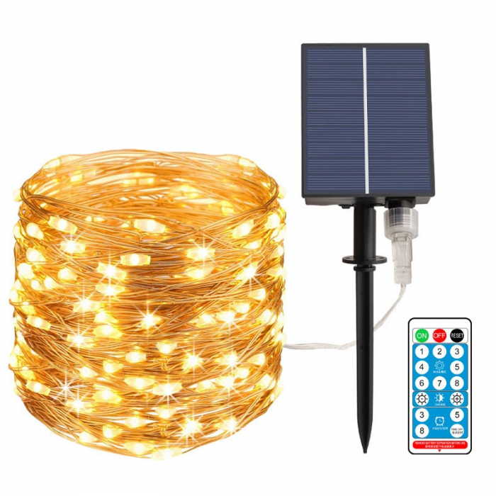 Instalatie Craciun, 300 LED-uri, 32 metri, pentru exterior cu incarcare solara, alb cald, Flippy [1]