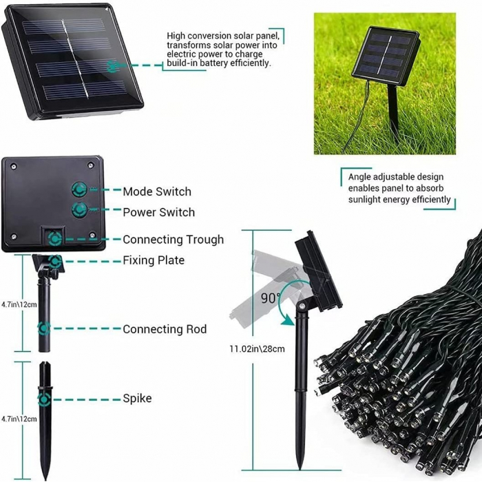 Instalatie Craciun, 32 metri, 300 de LED-uri, Alb Cald, cu energie solara, fir de cupru, liniar, interior/exterior, Flippy [12]