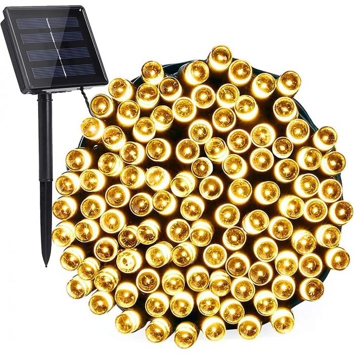 Instalatie Craciun, 32 metri, 300 de LED-uri, Alb Cald, cu energie solara, fir de cupru, liniar, interior/exterior, Flippy [1]