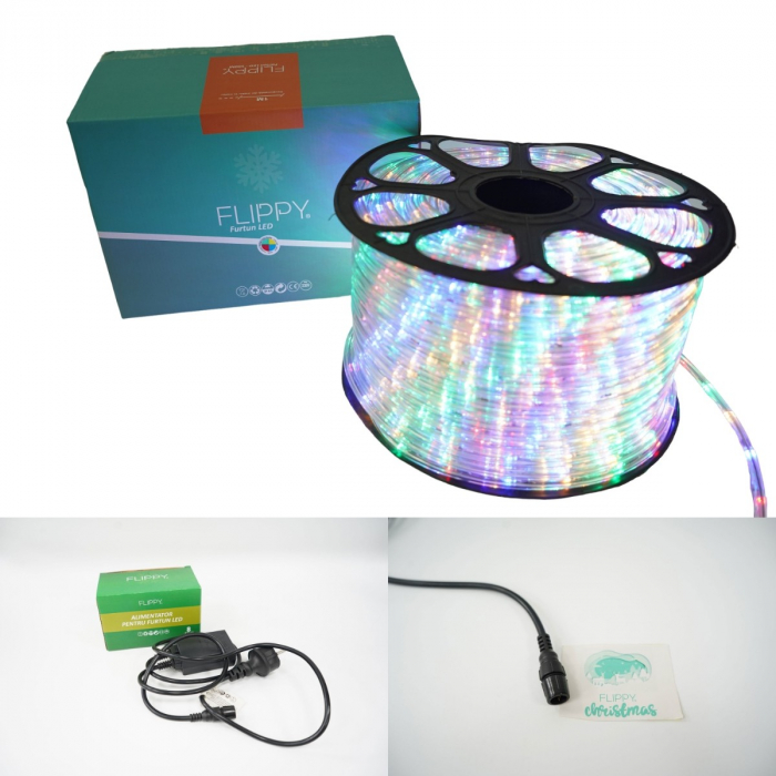 Instalatie Craciun, 36 m, 864 Led-uri, Furtun Luminos, Multicolor, Transformator, 8 jocuri de lumini, Sectionabila, 220 V, Flippy [11]