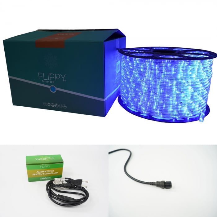 Instalatie Craciun, 4 m, 96 Led-uri, Furtun Luminos, Albastru, Transformator, Sectionabila, 220 V, Flippy [6]