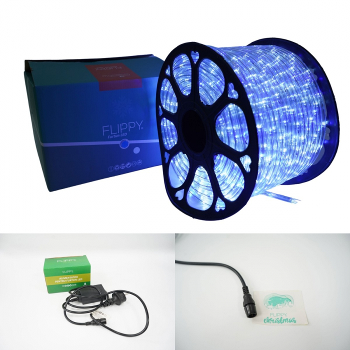Instalatie Craciun, 40 m, 960 Led-uri, Furtun Luminos, Alb rece/ Albastru, Transformator, 8 jocuri de lumini, Sectionabila, 220 V, Flippy [11]